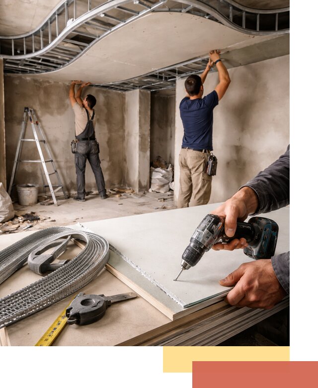 Криволинейный потолок из гипсокартона в Шелехове — монтаж и отделка