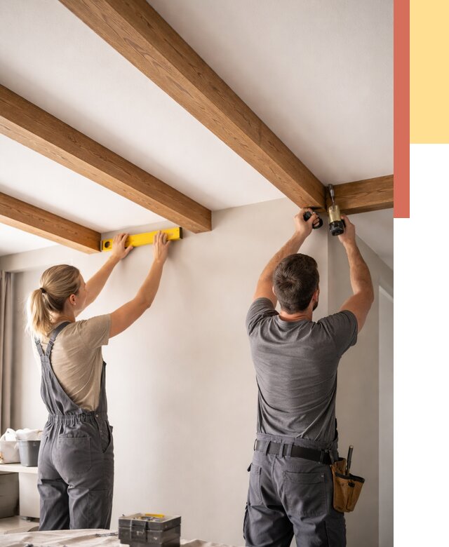 Монтаж декоративных балок на потолок в Шелехове от 4500 руб. — ОТДЕЛОЧНИК-Шлх